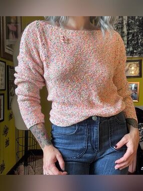 Lou & Grey Neon Pink Popcorn Boucle Tattered Slouchy Oversized Sweater X Small